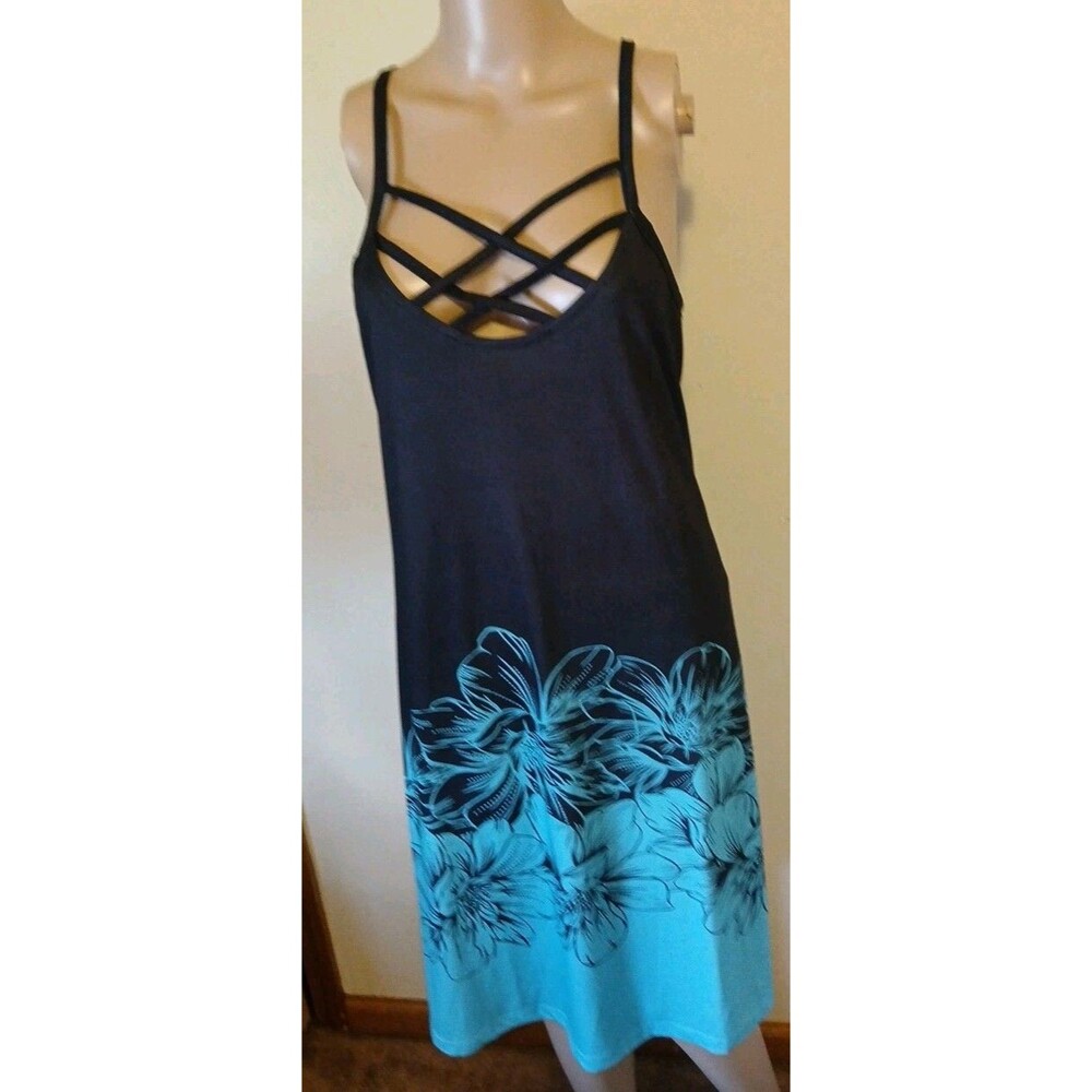 Borniu Womens Vneck Criss Cross Tank Beach Flower Sundress Size Xl-Blues/Floral